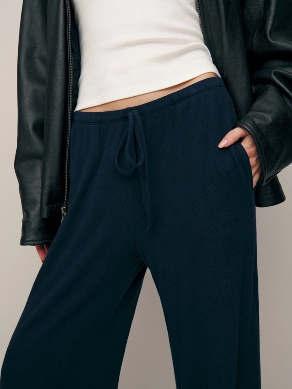 Reformation Navy Wide-Leg Drawstring Pants